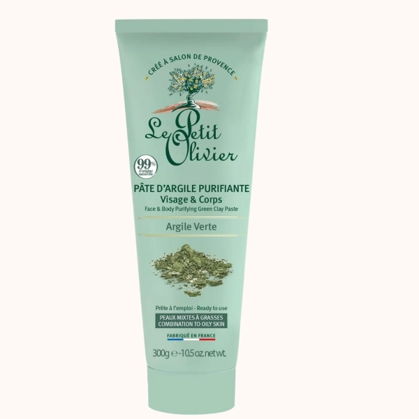 Pâte d’Argile Verte Purifiante – Visage & Corps – Le Petit Olivier – 300 g
